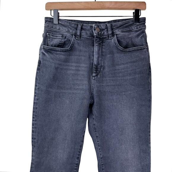 DL1961 Black Distressed Flared Fringe HIgh Waisted Jeans - Picture 3 of 7